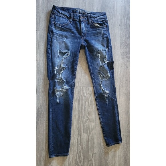 American Eagle Super Stretch Jeggings Distressed Womens Size 6 - Picture 2 of 12